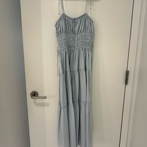 Bumpsuit Shirred Midi Poplin Dress in Ice Blue